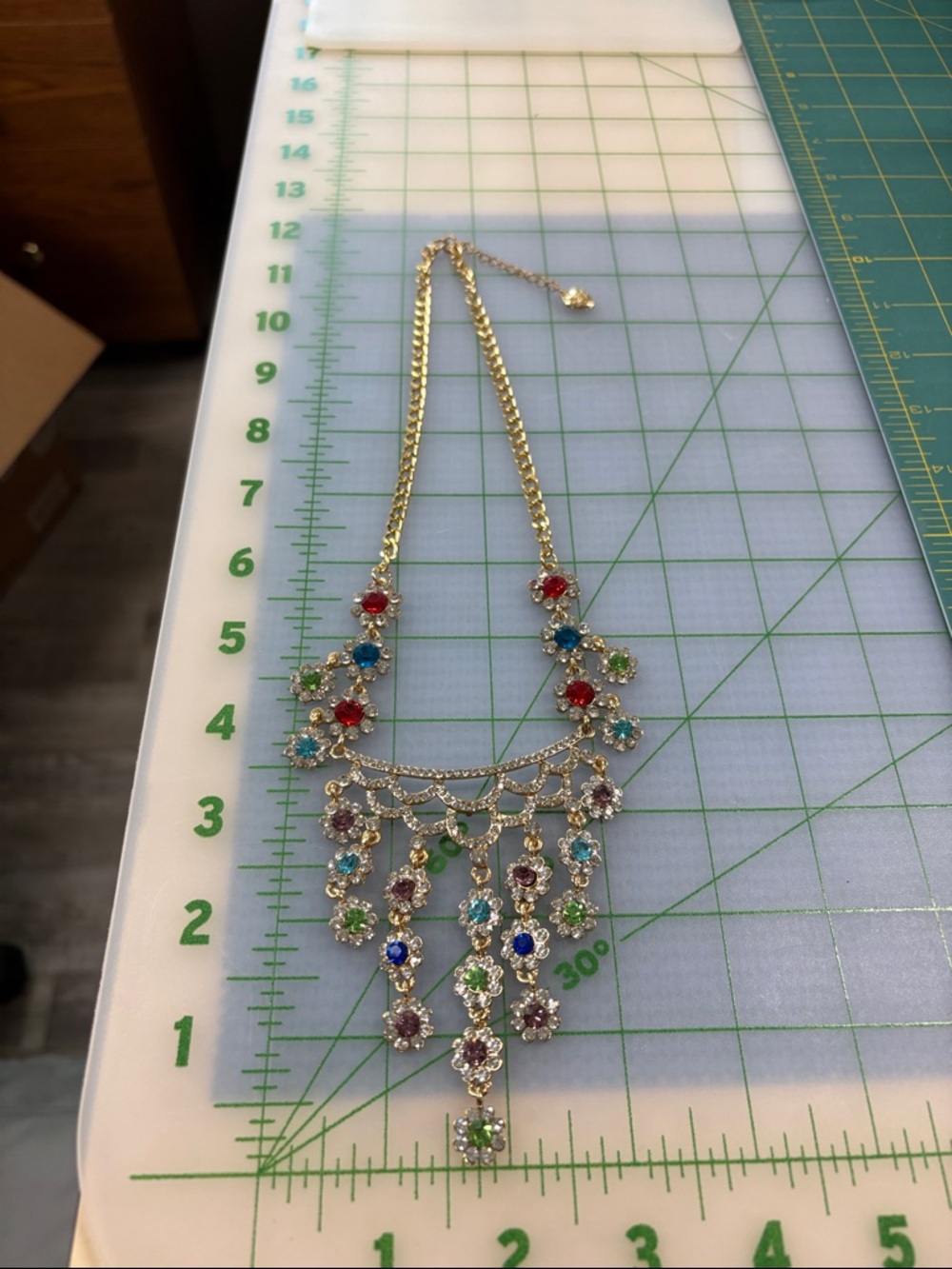 Gold-Tone Multi-Color Gem Fringe Necklace - Picture 5 of 6